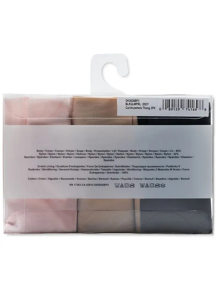 Женские 3 шт. Нижнее белье-стринги Litewear Cut Anywear DK5026BP3 DKNY — изображение 3 из 3, черный кремовый