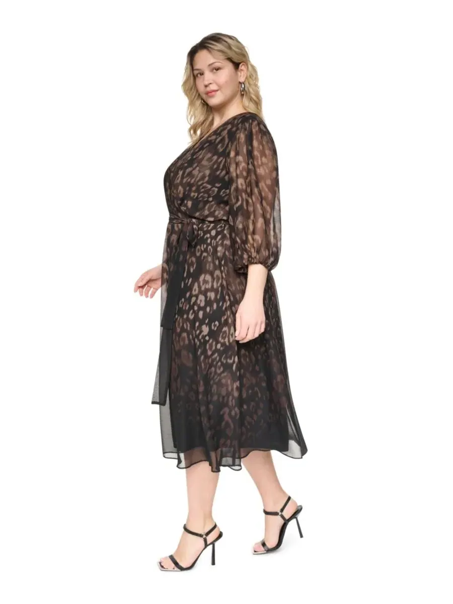 Платье миди с V-образным вырезом и принтом Plus Size — изображение 2 из 5, мульти