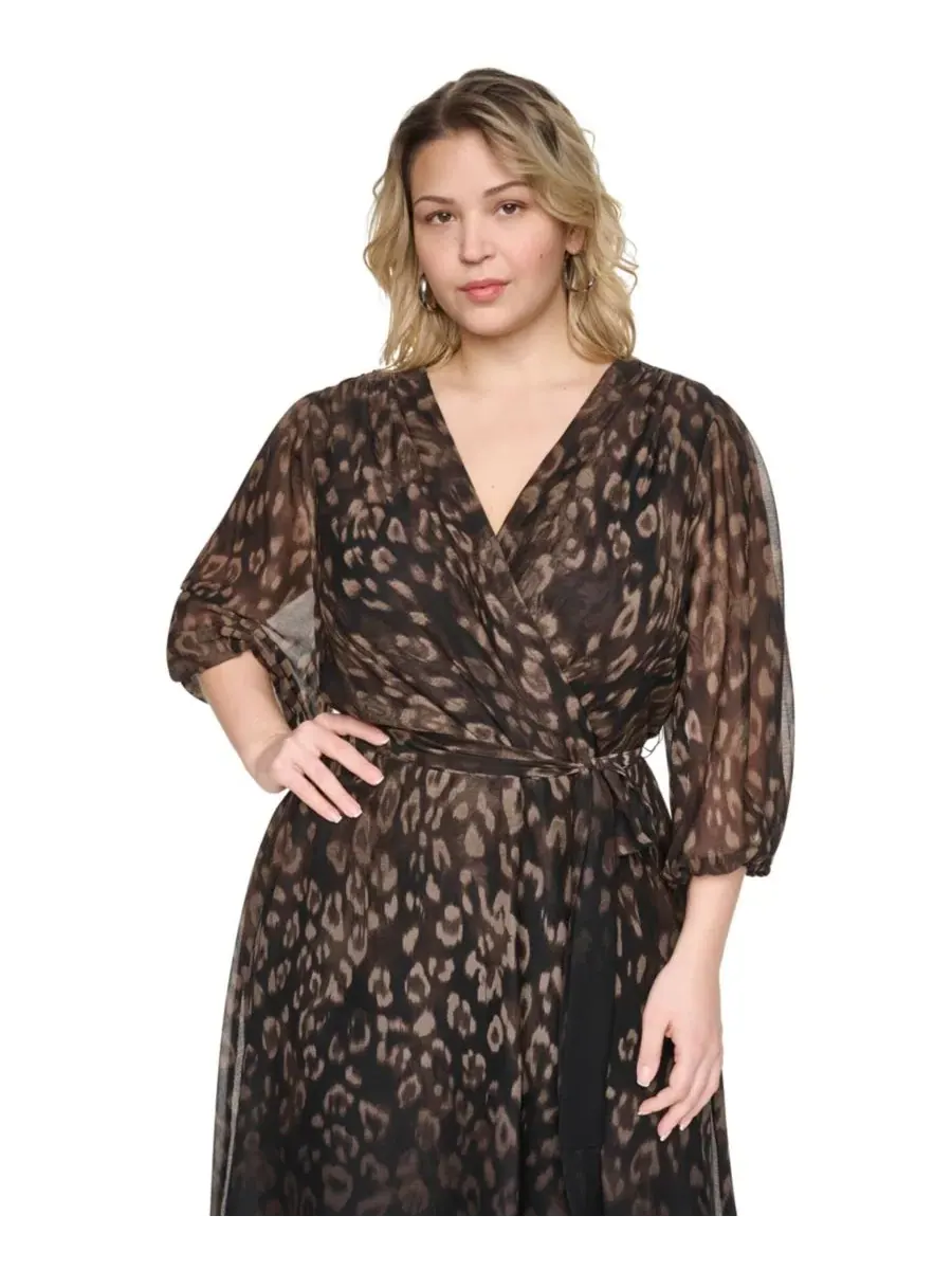 Платье миди с V-образным вырезом и принтом Plus Size — изображение 3 из 5, мульти