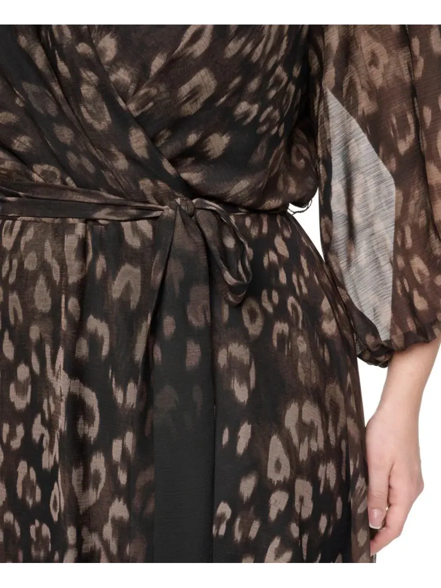 Платье миди с V-образным вырезом и принтом Plus Size — изображение 4 из 5, мульти