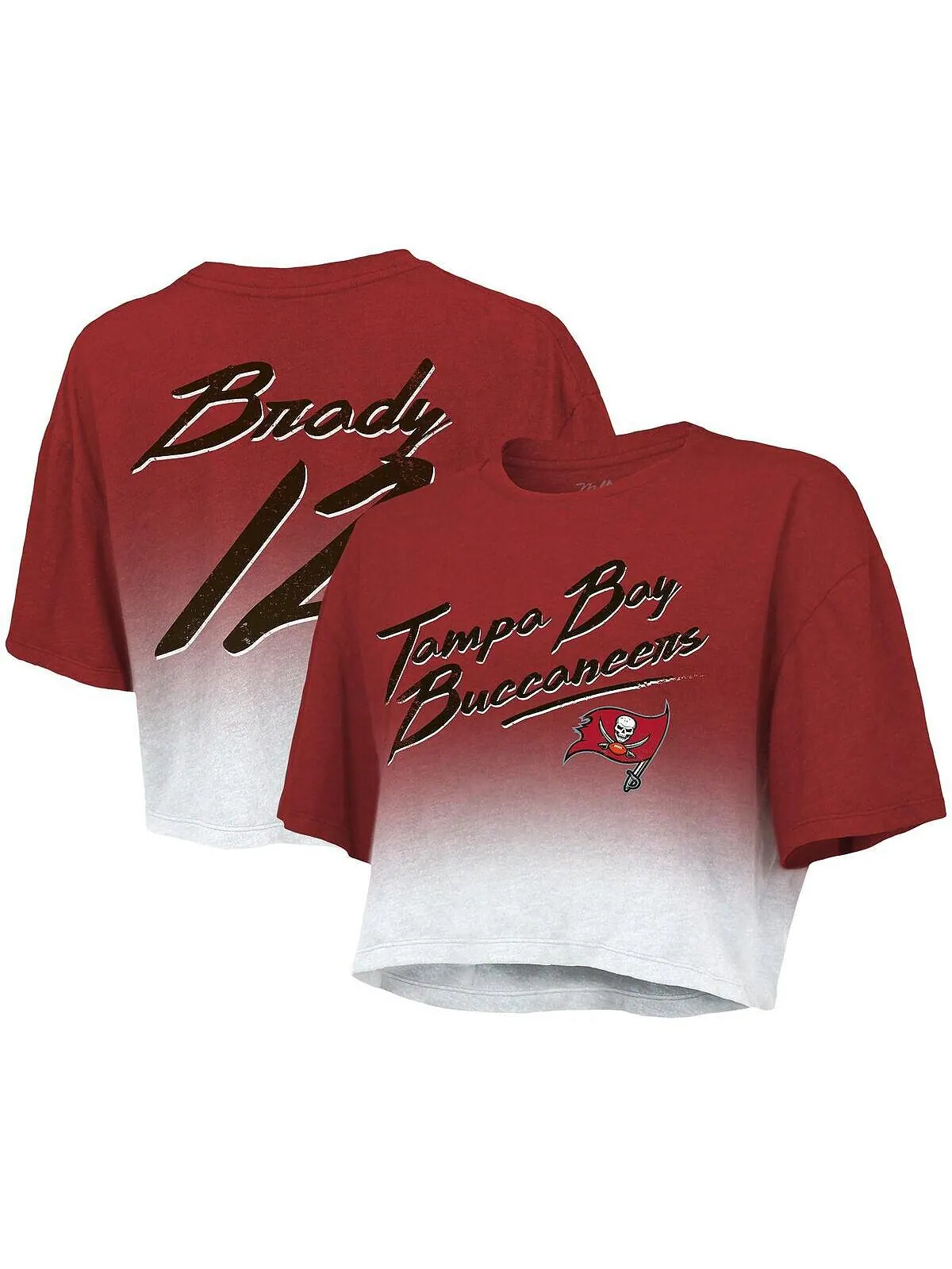 Женские нитки Tom Brady Красная, белая футболка Tampa Bay Buccaneers с капельной краской, имя и