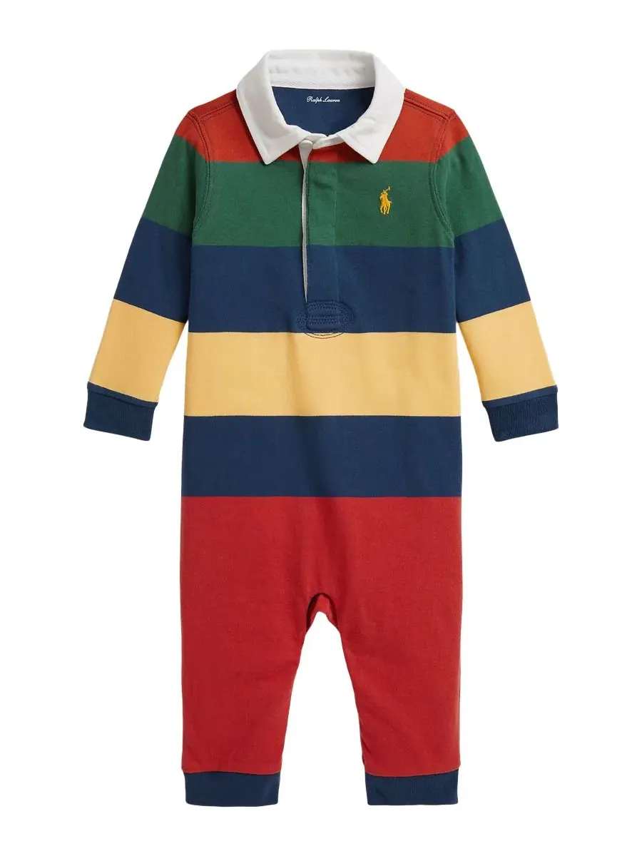Детский комбинезон из футера с полосатым принтом Polo Ralph Lauren — изображение 1 из 3, красный мульти