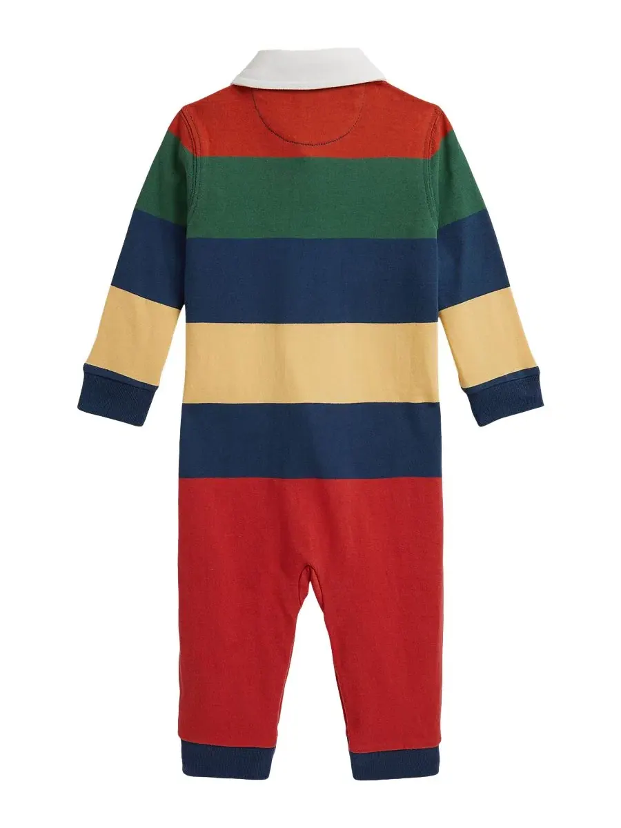 Детский комбинезон из футера с полосатым принтом Polo Ralph Lauren — изображение 2 из 3, красный мульти