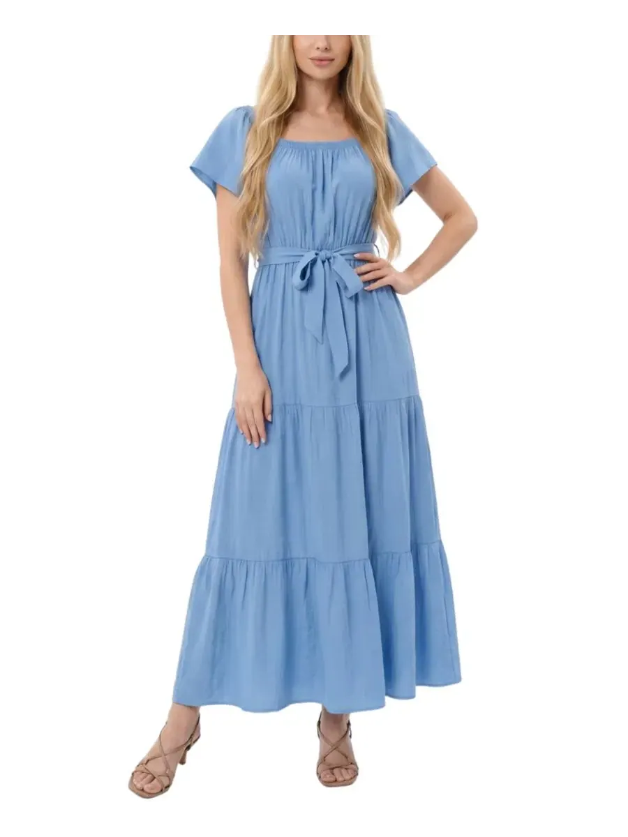 Платье макси с открытыми плечами и ярусами, Petite Off-The-Shoulder Tiered Maxi Dress NY Collection