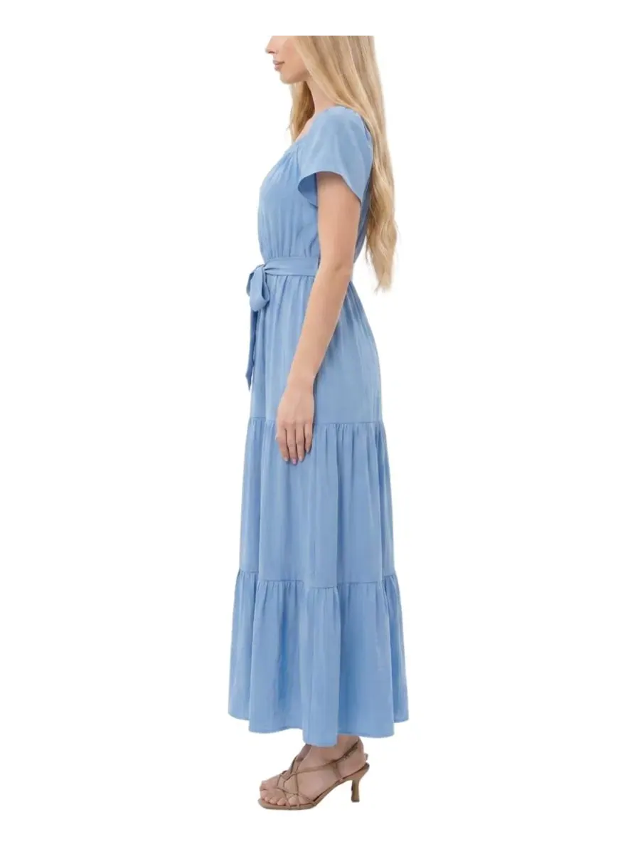 Платье макси с открытыми плечами и ярусами, Petite Off-The-Shoulder Tiered Maxi Dress NY Collection — изображение 2 из 4