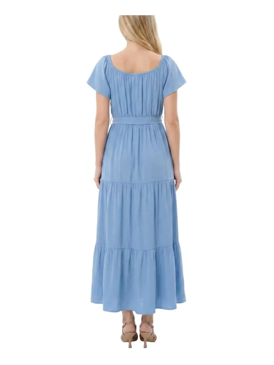 Платье макси с открытыми плечами и ярусами, Petite Off-The-Shoulder Tiered Maxi Dress NY Collection — изображение 4 из 4