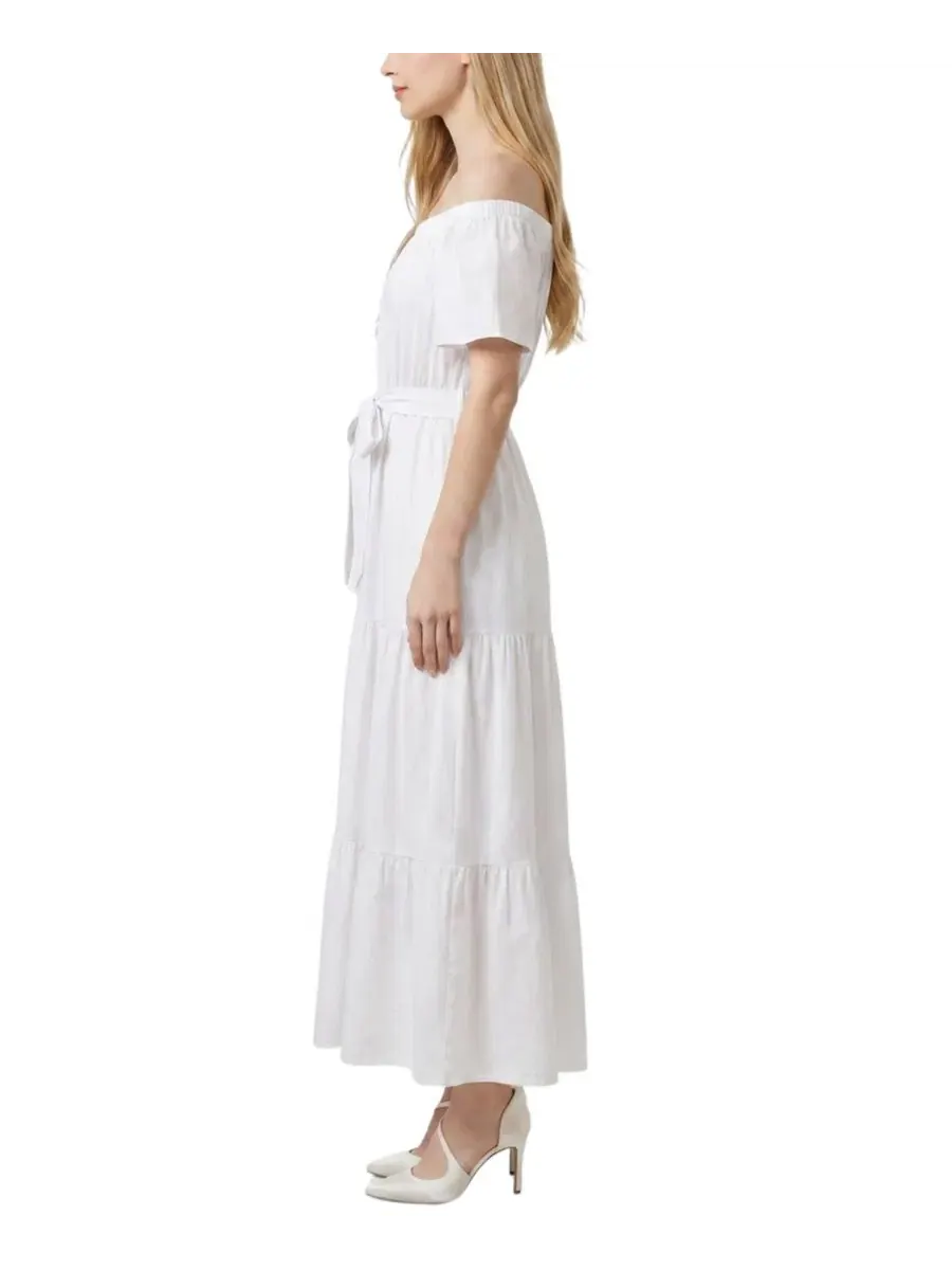 Платье макси с открытыми плечами и ярусной юбкой Petite Off-The-Shoulder Tiered Maxi Dress NY — изображение 2 из 4, белый