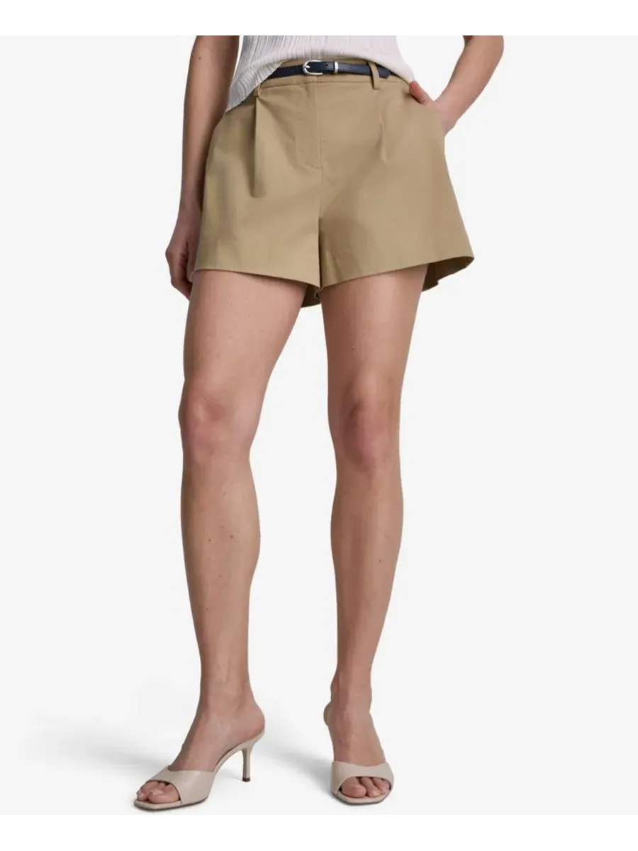 Шорты женские с высокой посадкой, с поясом и защипами BCBG — изображение 1 из 6, коричневый