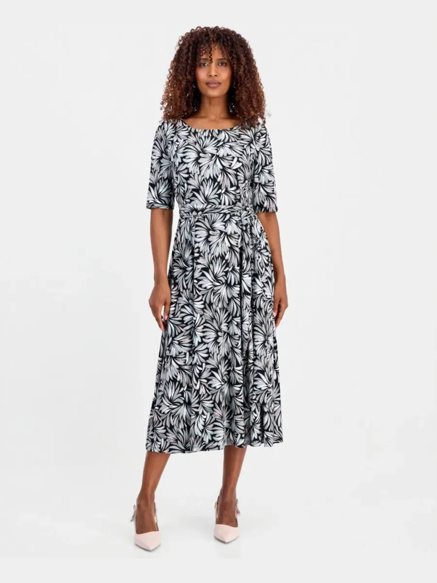 Платье с принтом и рукавом до локтя, модель Fit & Flare Kasper