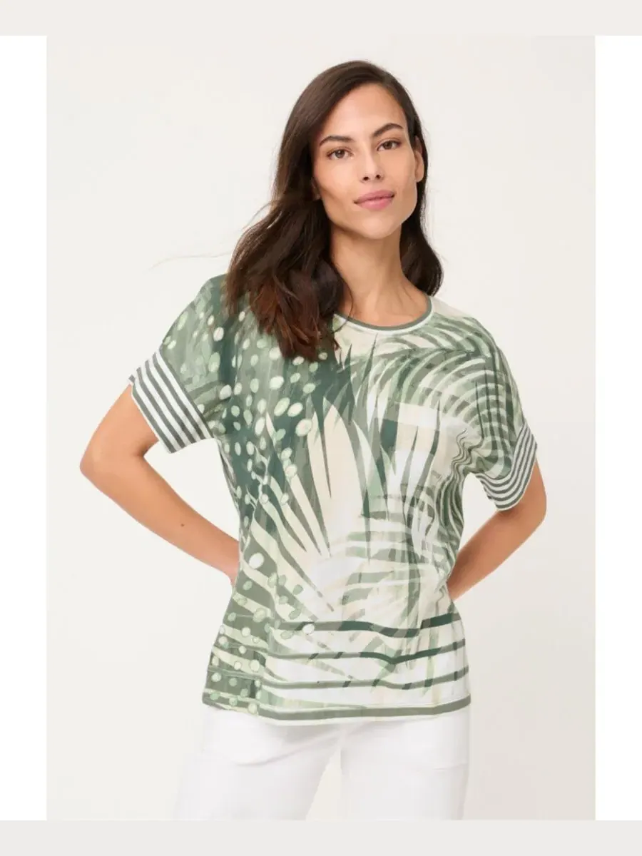 Футболка женская с принтом Abstract Palm Print Olsen — изображение 1 из 5, хаки
