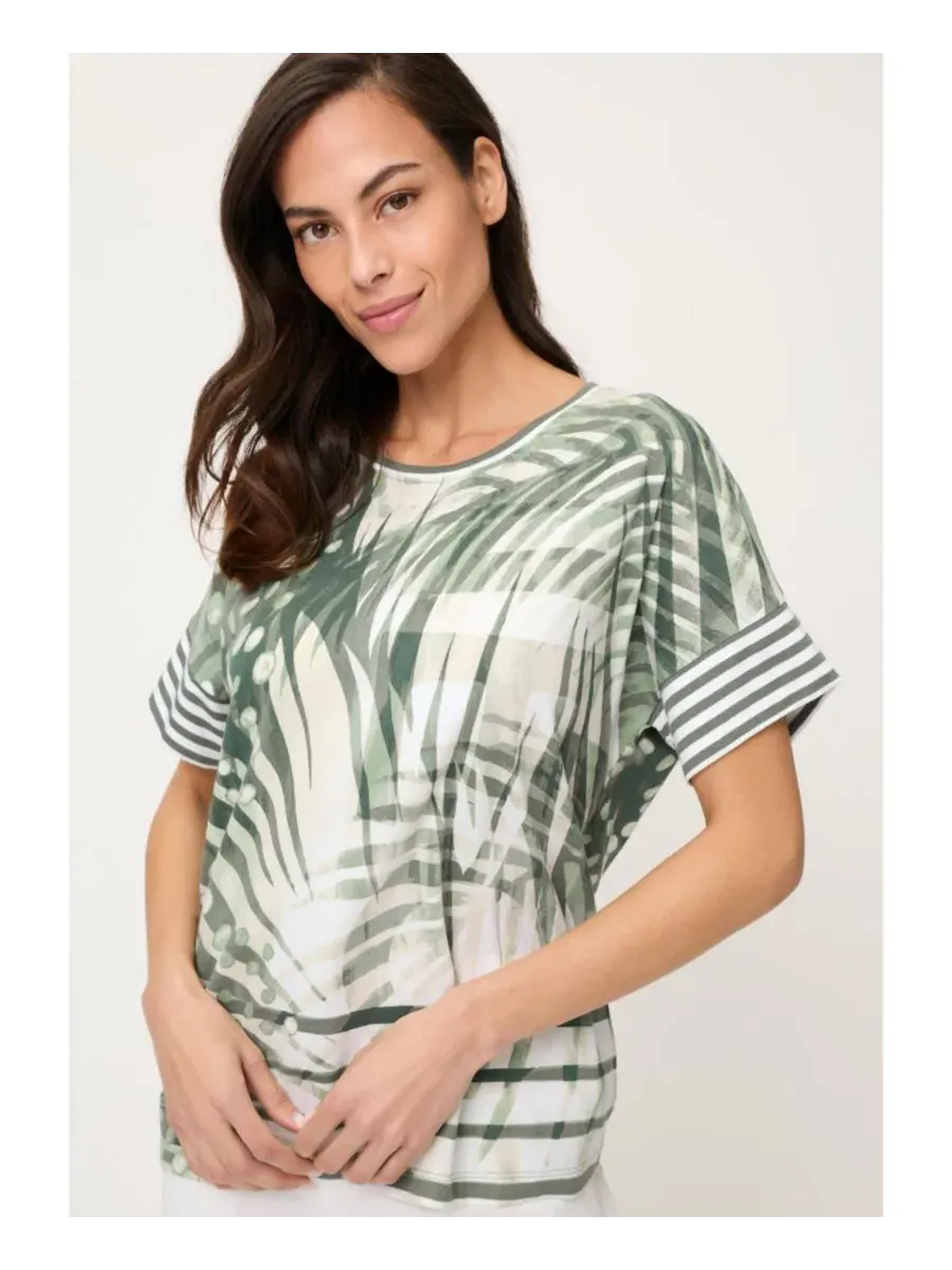 Футболка женская с принтом Abstract Palm Print Olsen — изображение 5 из 5, хаки