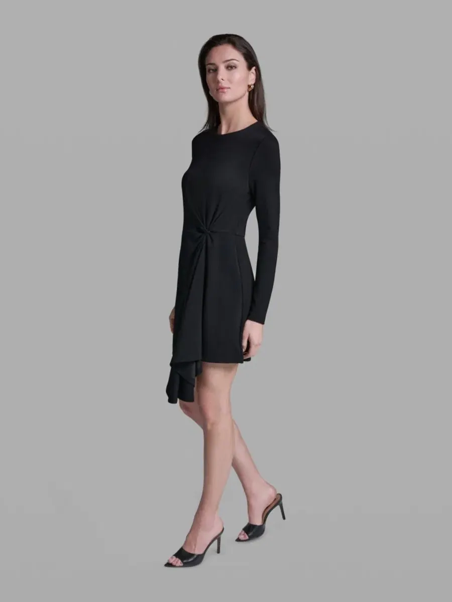 Платье мини с длинным рукавом, с драпировкой на талии BCBG — изображение 2 из 3, черный