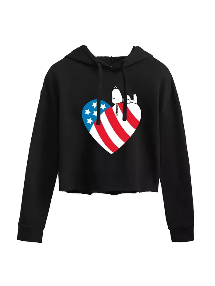Модный молодежный кроп-худи с графикой флага и героем Peanuts Snoopy Hybrid Apparel — изображение 1 из 3, черный