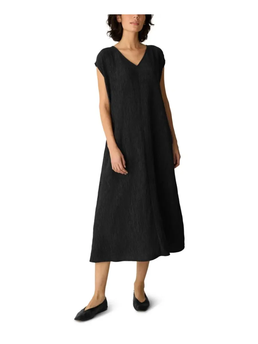 Платье-миди из плиссе с V-образным вырезом A-силуэта Eileen Fisher