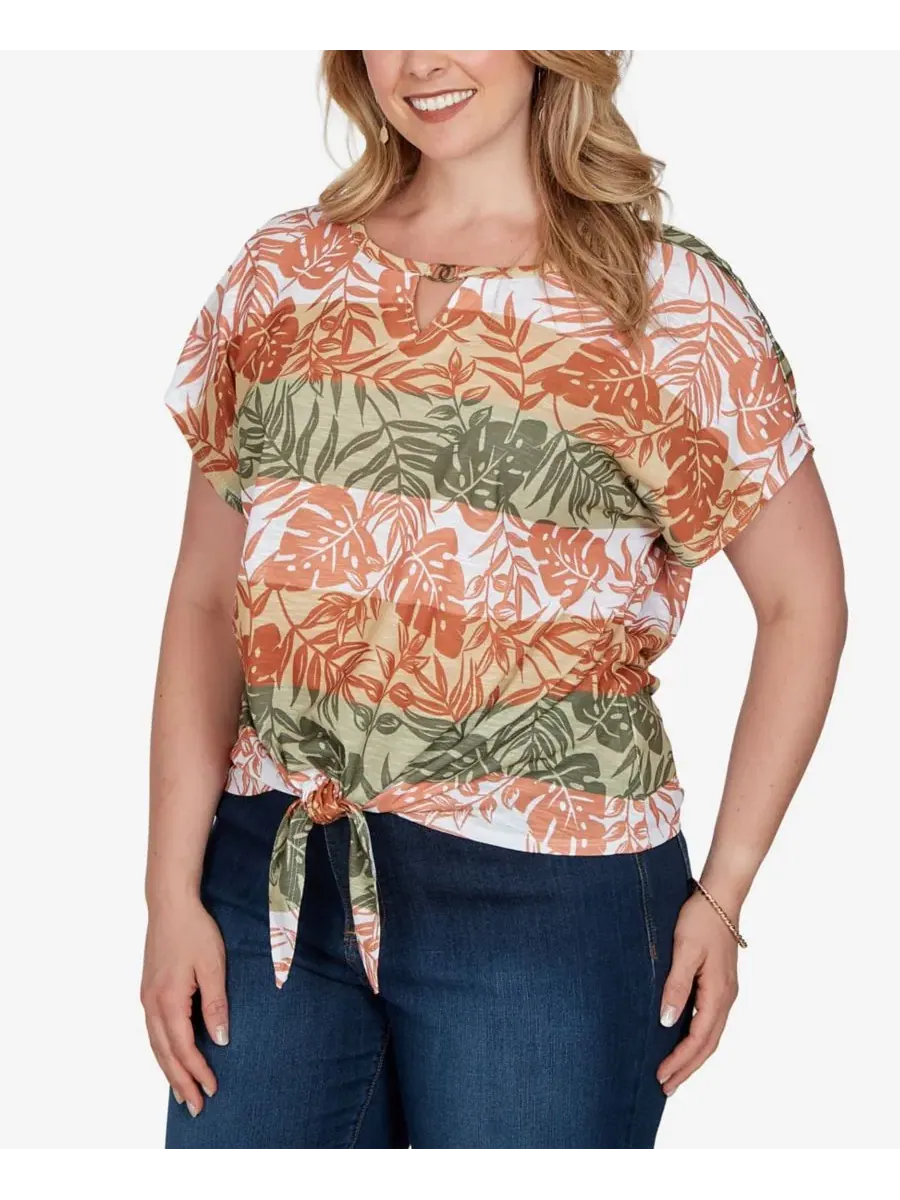 Топ с завязками спереди Print Knit Tie-Front Plus Size — изображение 2 из 4, мульти