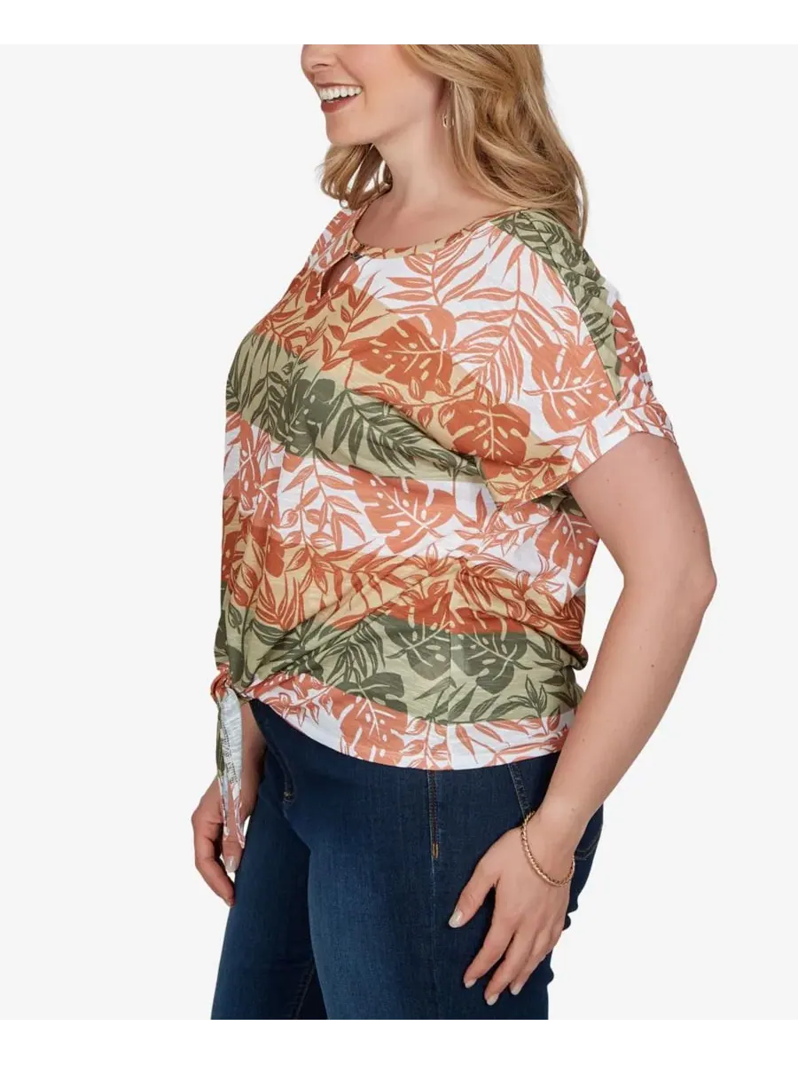 Топ с завязками спереди Print Knit Tie-Front Plus Size — изображение 3 из 4, мульти