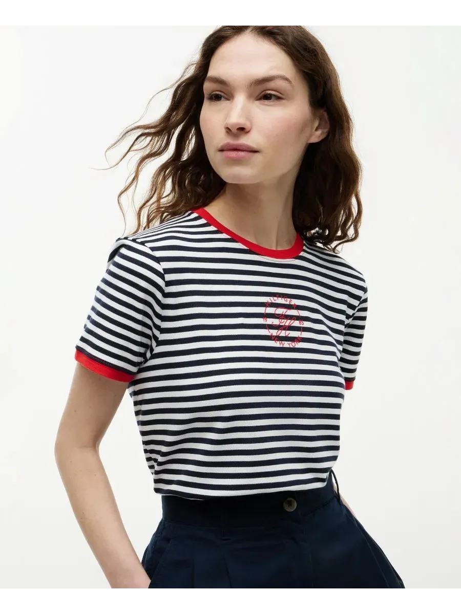 Футболка с коротким рукавом и полосатым принтом Tommy Hilfiger — изображение 3 из 5, темный темно-синий