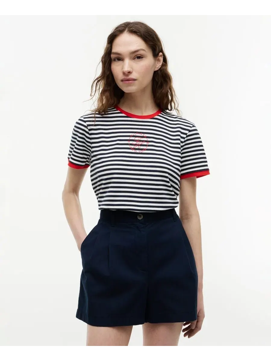 Футболка с коротким рукавом и полосатым принтом Tommy Hilfiger — изображение 4 из 5, темный темно-синий