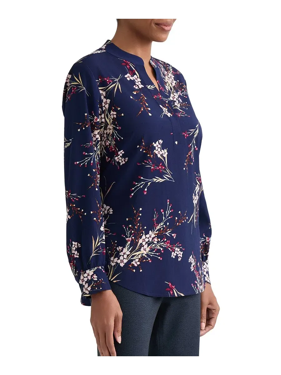 Топ с V-образным вырезом и принтом Long Sleeve Popover Jones New York — изображение 2 из 4, темно-синий мульти
