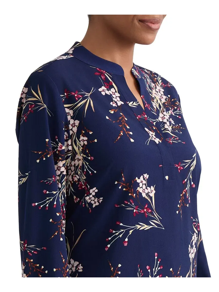 Топ с V-образным вырезом и принтом Long Sleeve Popover Jones New York — изображение 3 из 4, темно-синий мульти
