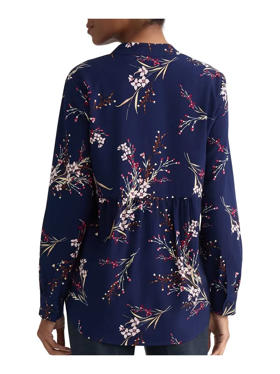 Топ с V-образным вырезом и принтом Long Sleeve Popover Jones New York — изображение 4 из 4, темно-синий мульти