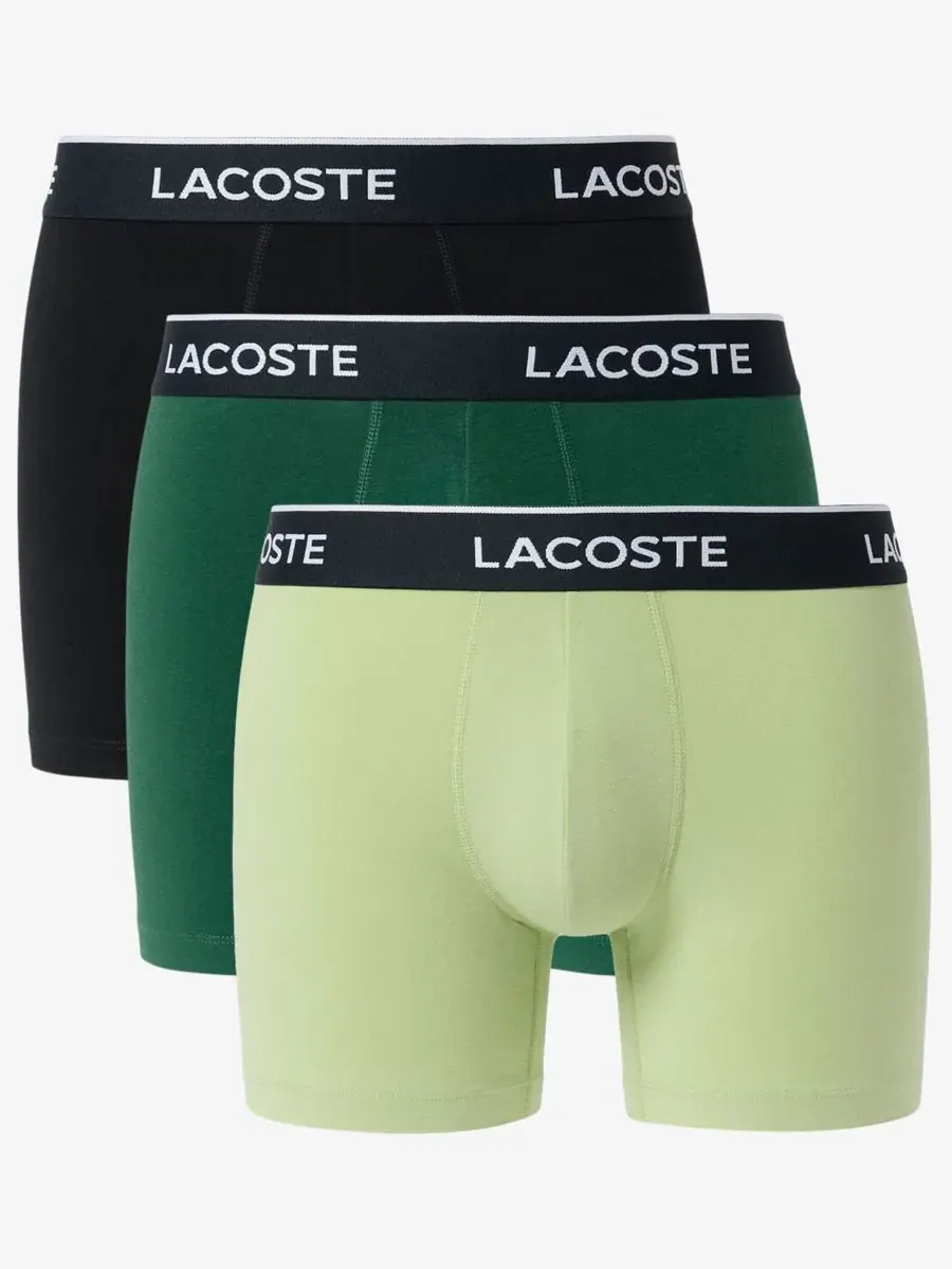 Комплект трусов-боксеров с логотипом Lacoste, 3 пары — изображение 1 из 7, зеленый-черный