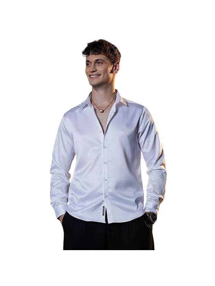 Мужская рубашка Chalk White Satin Lustre Campus Sutra — изображение 1 из 5, белый