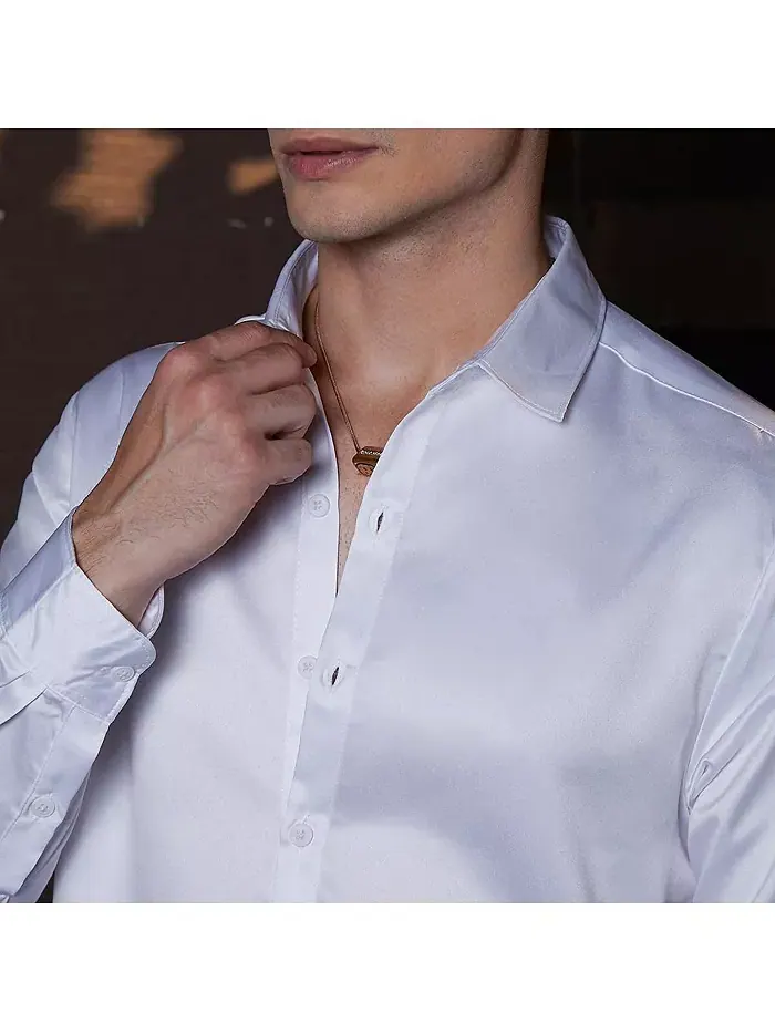 Мужская рубашка Chalk White Satin Lustre Campus Sutra — изображение 5 из 5, белый