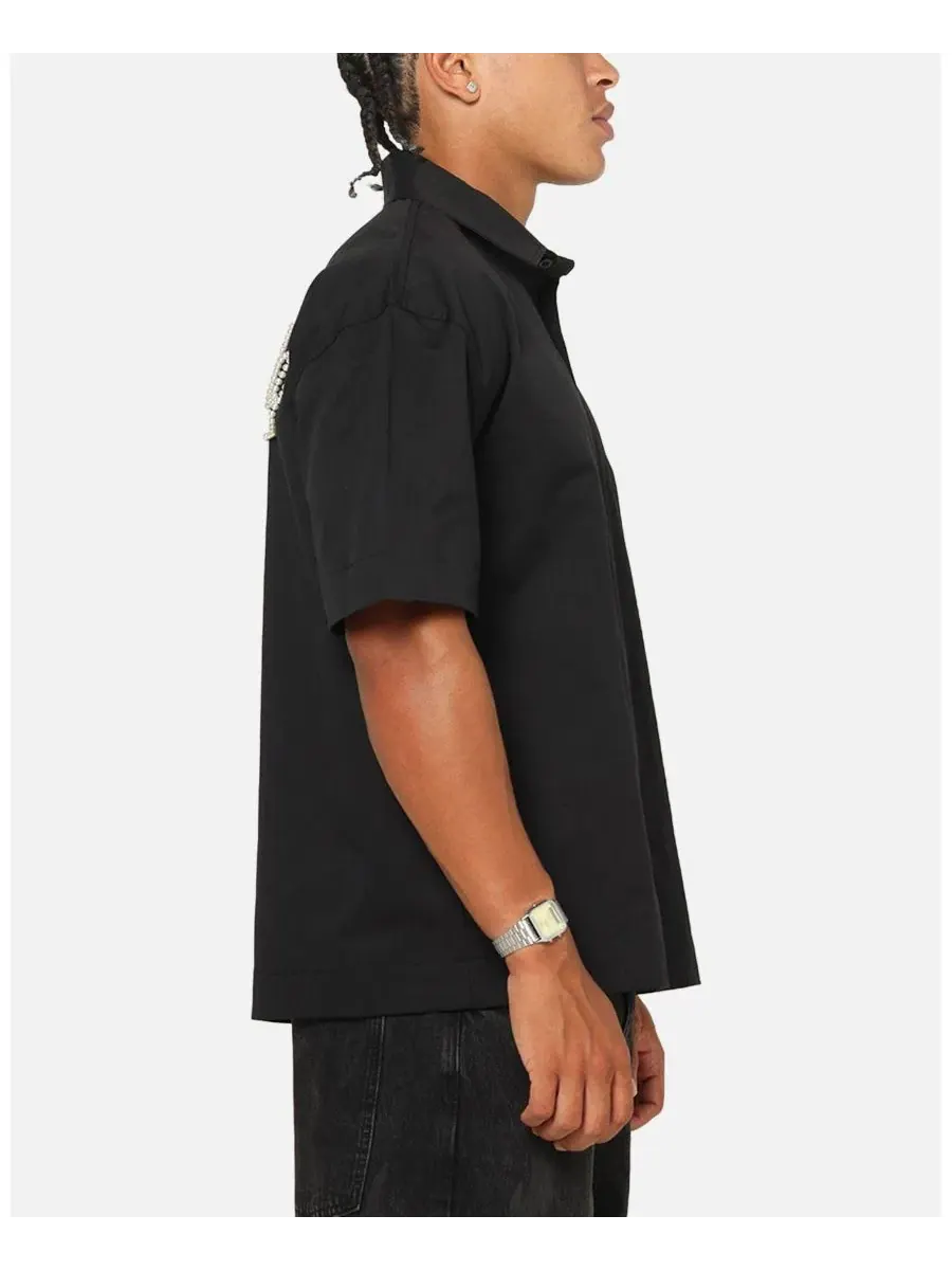 Мужская рубашка с жемчужными деталями Pearl Script Button Up Shirt SAINT MORTA — изображение 5 из 6, черный