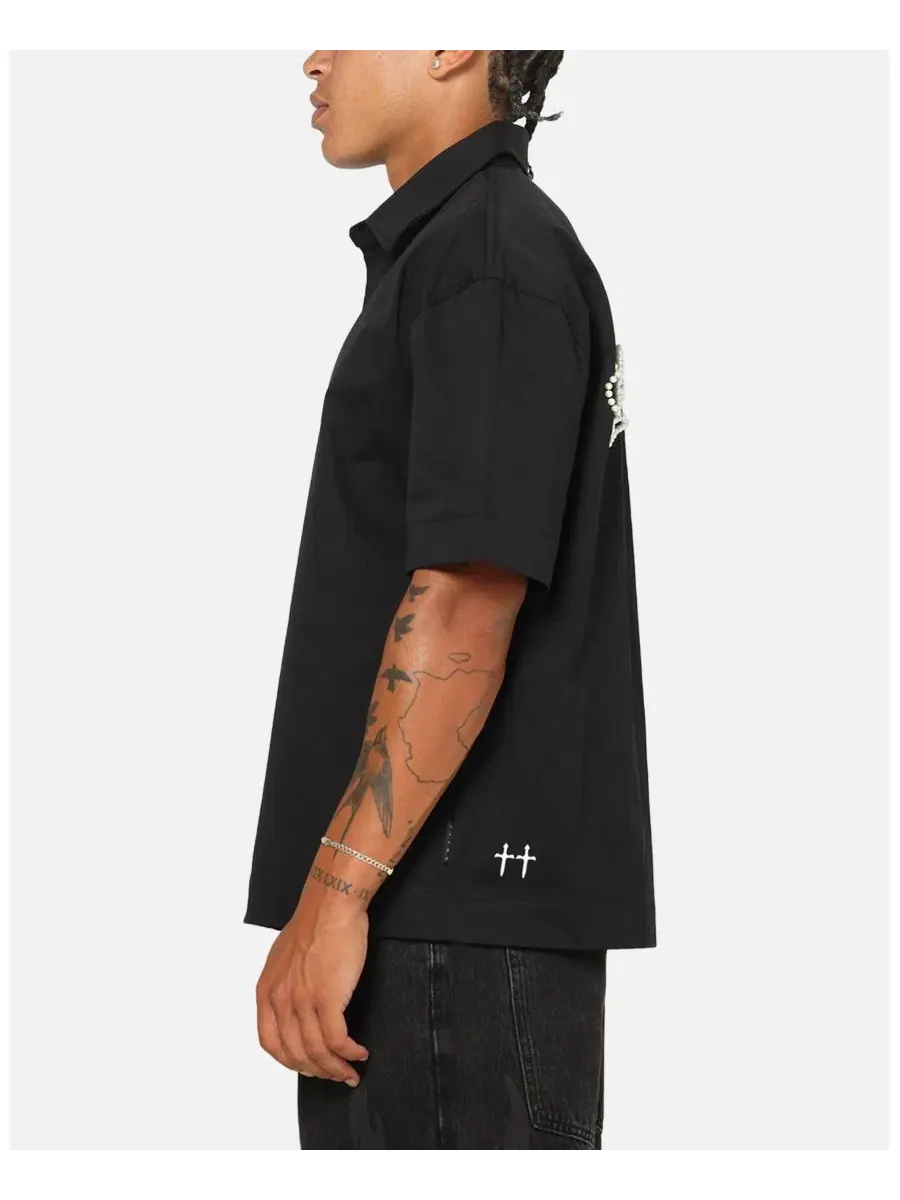 Мужская рубашка с жемчужными деталями Pearl Script Button Up Shirt SAINT MORTA — изображение 6 из 6, черный