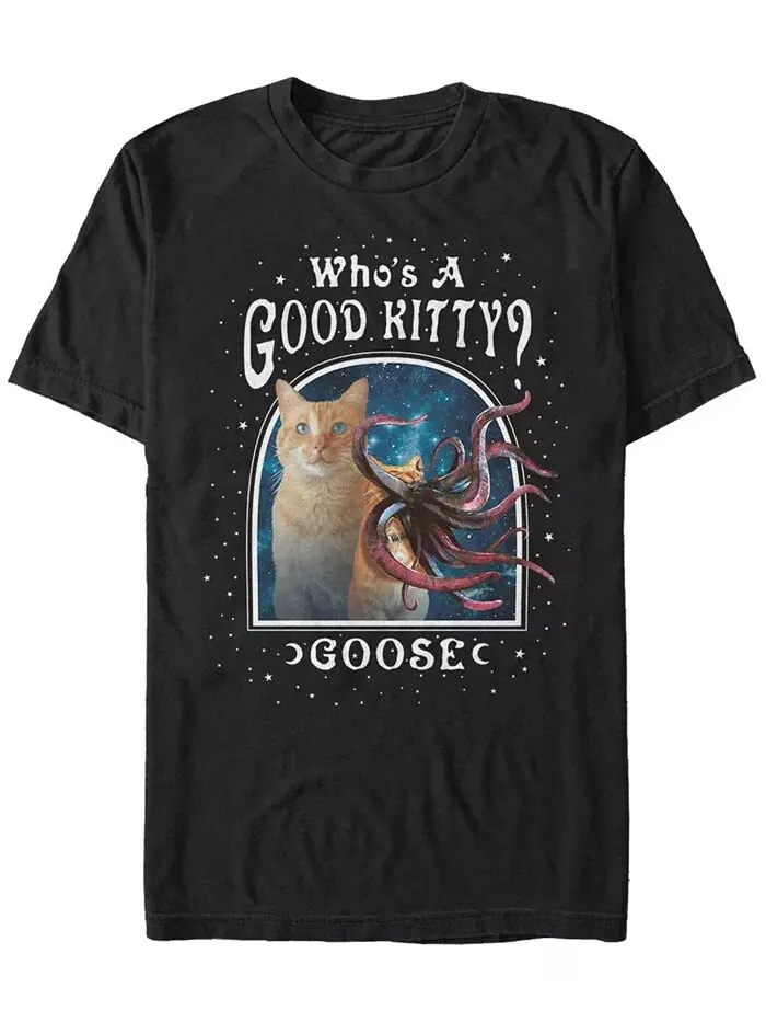 Футболка с коротким рукавом для мужчин Marvel Captain Marvel Goose the Good Kitty Fifth Sun — изображение 1 из 1, черный