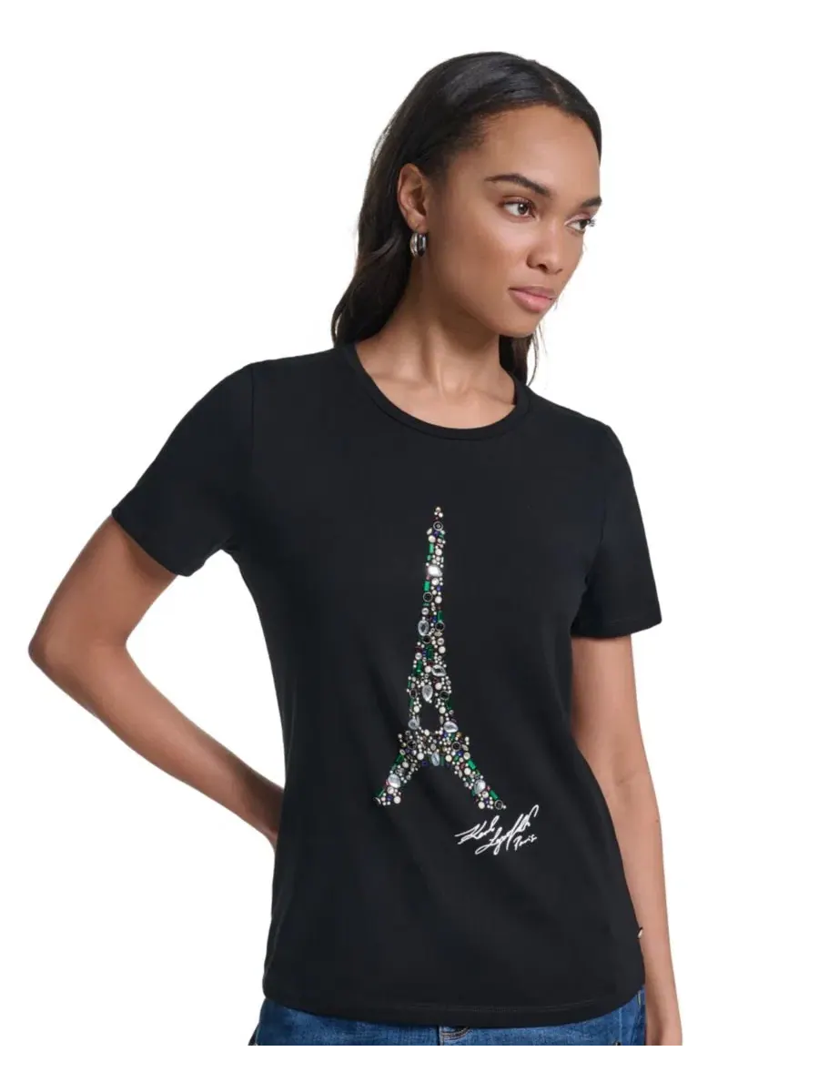 Футболка женская с принтом Eiffel Paris-Inspired KARL LAGERFELD PARIS — изображение 1 из 8, черный