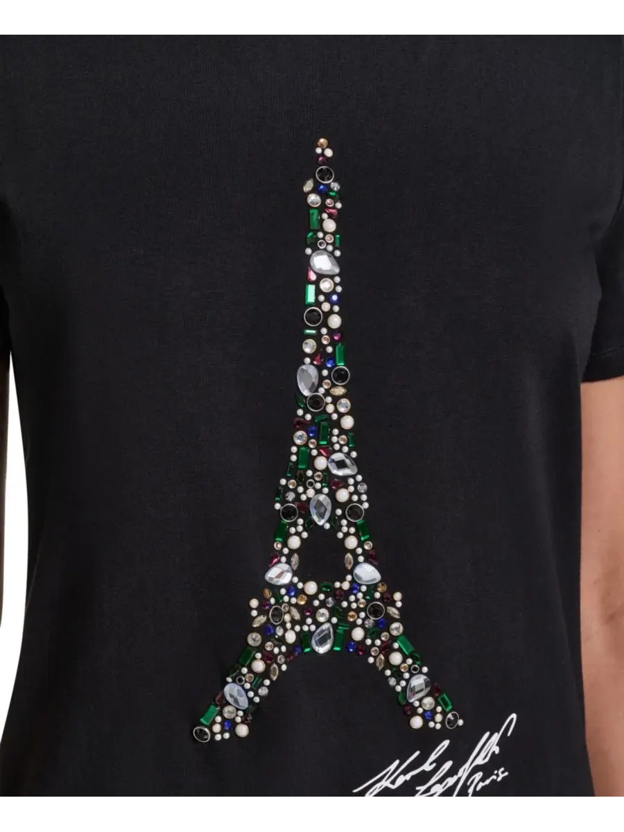 Футболка женская с принтом Eiffel Paris-Inspired KARL LAGERFELD PARIS — изображение 6 из 8, черный