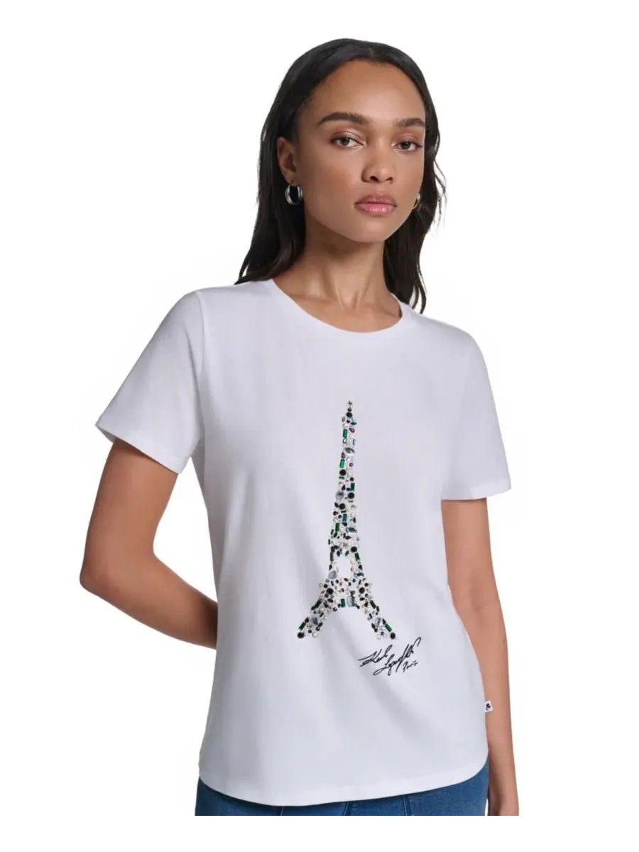 Футболка с принтом Eiffel Paris-Inspired KARL LAGERFELD PARIS — изображение 1 из 8, белый