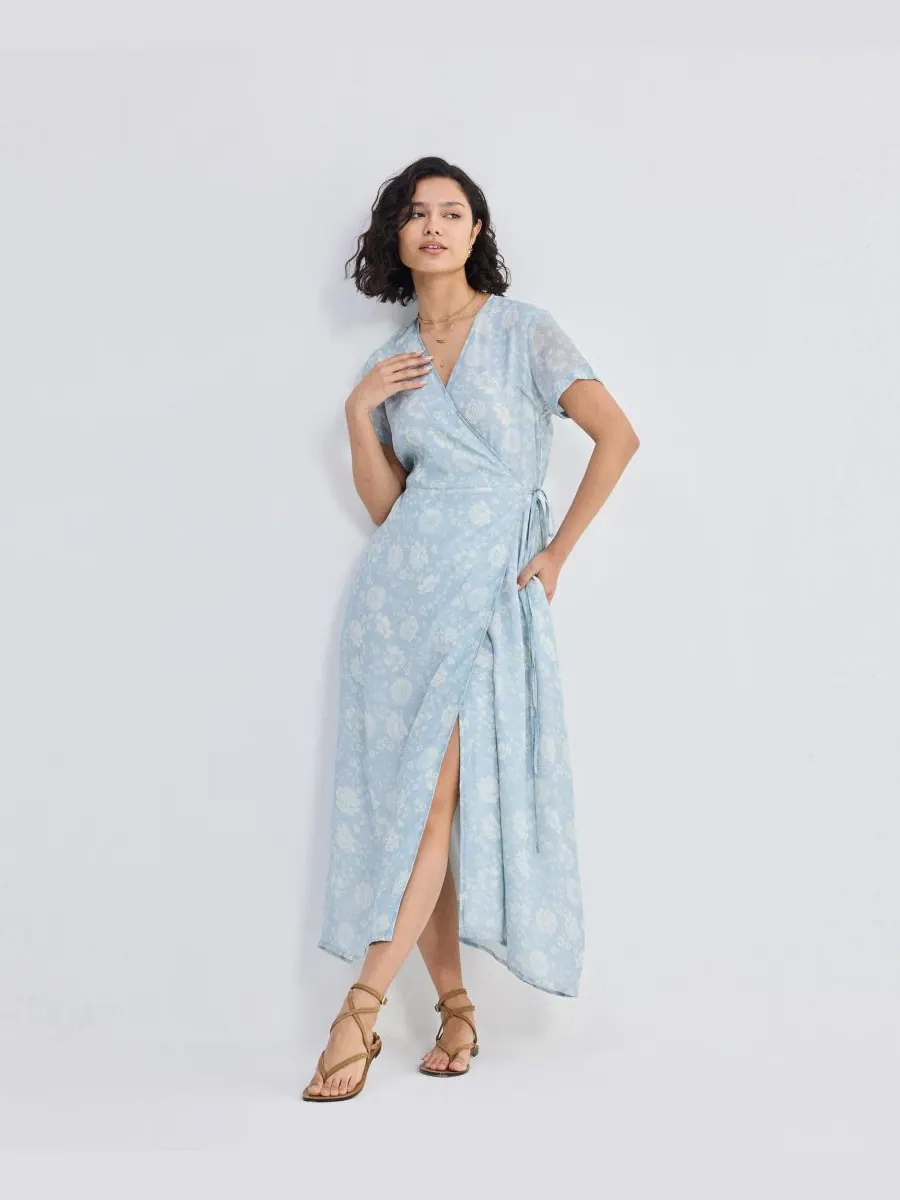 Женское длинное платье-халат с цветочным принтом Reistor — изображение 3 из 6, синий