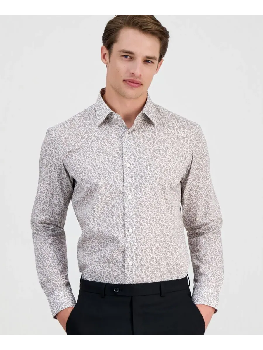 Рубашка классическая с воротником Кент, с длинным рукавом, Modern Fit Hugo Boss — изображение 1 из 6, светлый коричневый