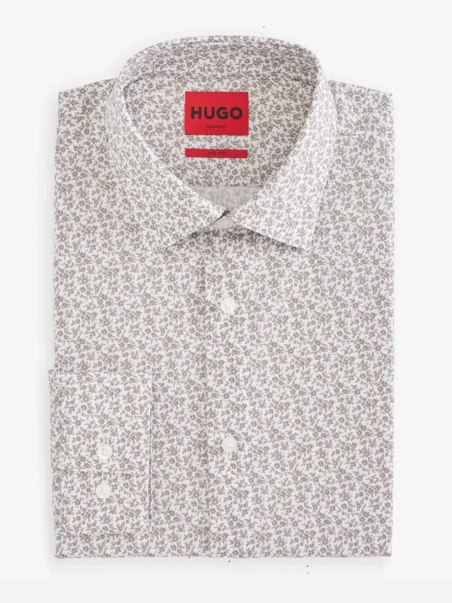Рубашка классическая с воротником Кент, с длинным рукавом, Modern Fit Hugo Boss — изображение 4 из 6, светлый коричневый