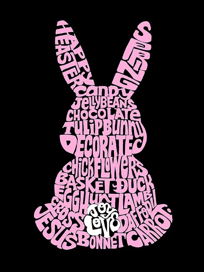 Мужская футболка с длинным рукавом с пасхальным кроликом Word Art LA Pop Art — изображение 3 из 3, черный