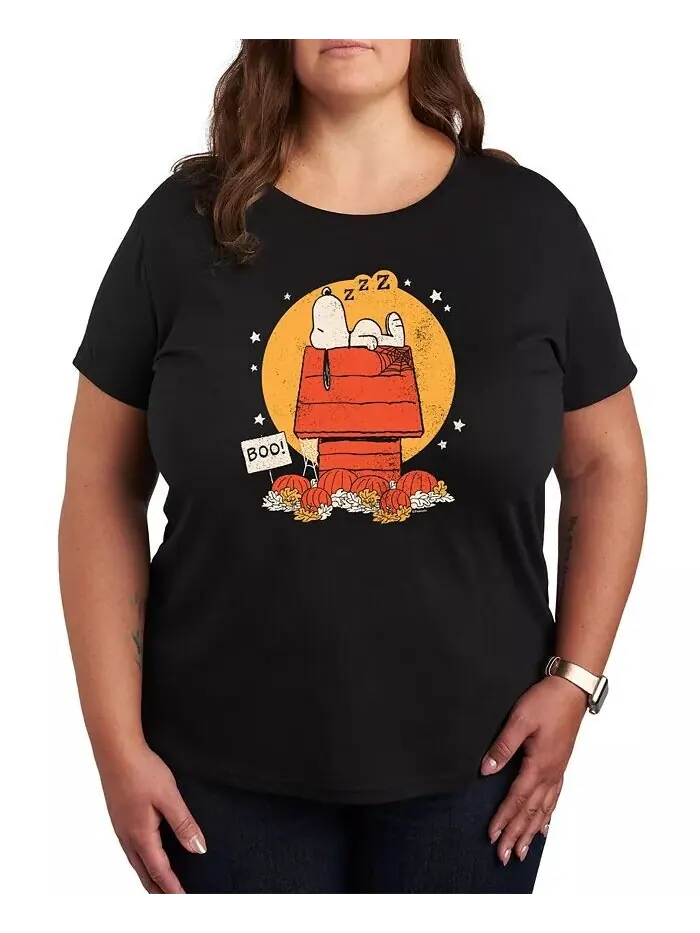 Футболка Trendy Peanuts Snoopy Sleeping Plus Size с рисунком Hybrid Apparel — изображение 1 из 3, черный