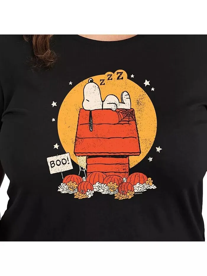 Футболка Trendy Peanuts Snoopy Sleeping Plus Size с рисунком Hybrid Apparel — изображение 2 из 3, черный