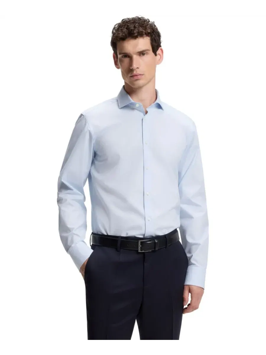 Рубашка из хлопка с регулярной посадкой Structured Cotton BOSS Hugo Boss — изображение 1 из 5, синий