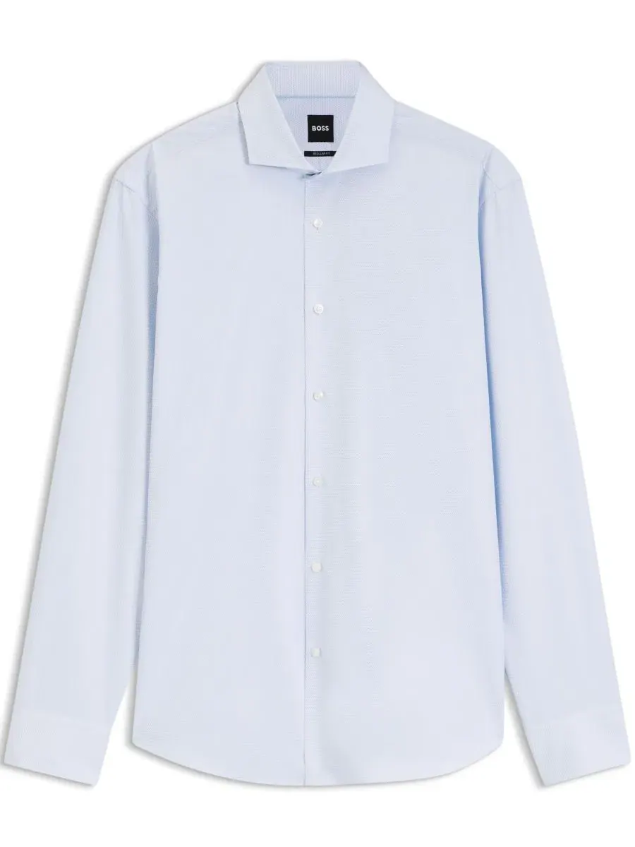 Рубашка из хлопка с регулярной посадкой Structured Cotton BOSS Hugo Boss — изображение 2 из 5, синий