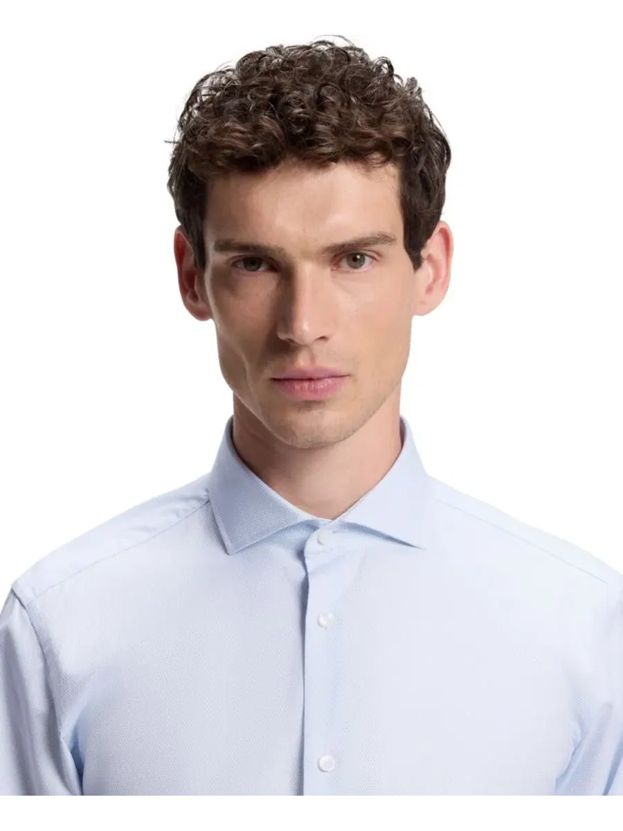 Рубашка из хлопка с регулярной посадкой Structured Cotton BOSS Hugo Boss — изображение 5 из 5, синий