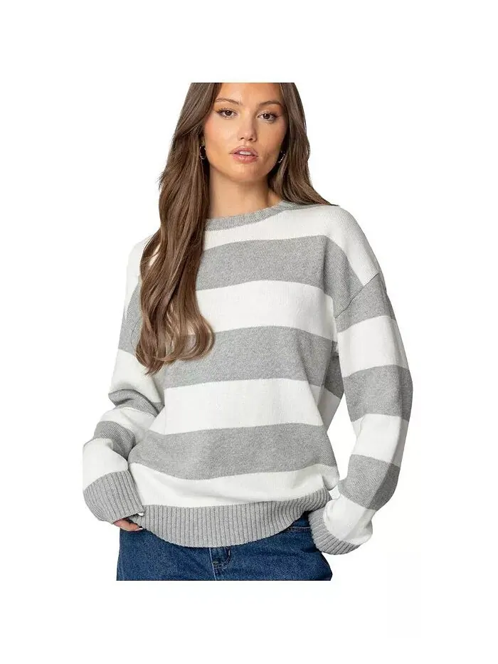 Женский свитер Richie oversize в полоску Edikted — изображение 1 из 3, серый