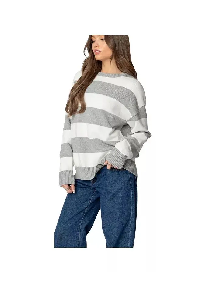 Женский свитер Richie oversize в полоску Edikted — изображение 2 из 3, серый