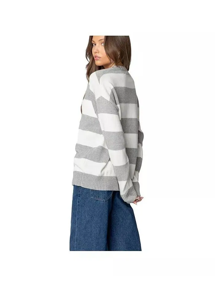 Женский свитер Richie oversize в полоску Edikted — изображение 3 из 3, серый