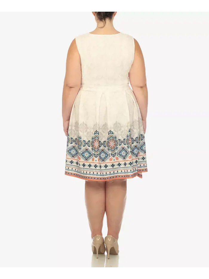 Платье приталенное с расклешенной юбкой до колена Plus Size White Mark — изображение 2 из 5, бежевый