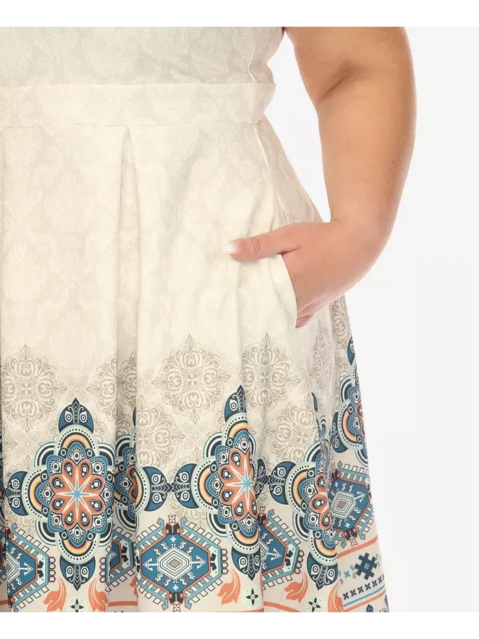 Платье приталенное с расклешенной юбкой до колена Plus Size White Mark — изображение 4 из 5, бежевый