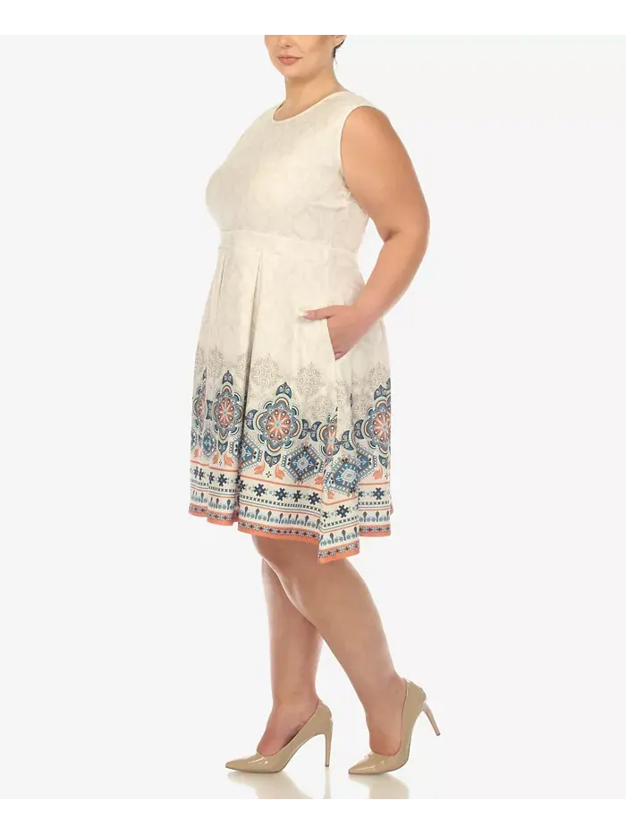 Платье приталенное с расклешенной юбкой до колена Plus Size White Mark — изображение 5 из 5, бежевый
