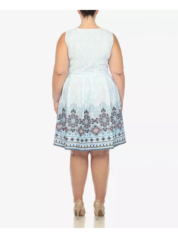 Платье приталенное с расклешенной юбкой до колена Plus Size White Mark — изображение 2 из 5, синий